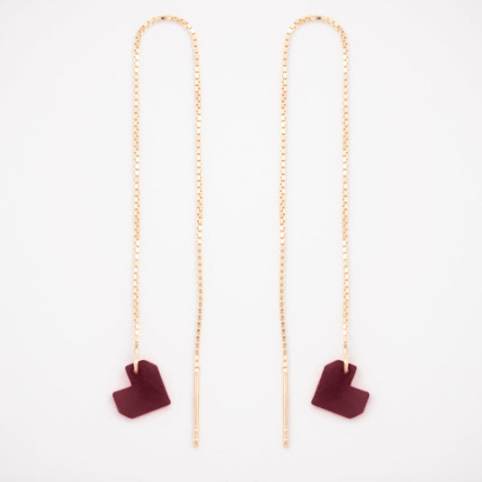 Boucles d’oreilles Coeur en ivoire végétal, chaîne traversante en Acier Doré, Argent ou Plaqué Or 3 microns