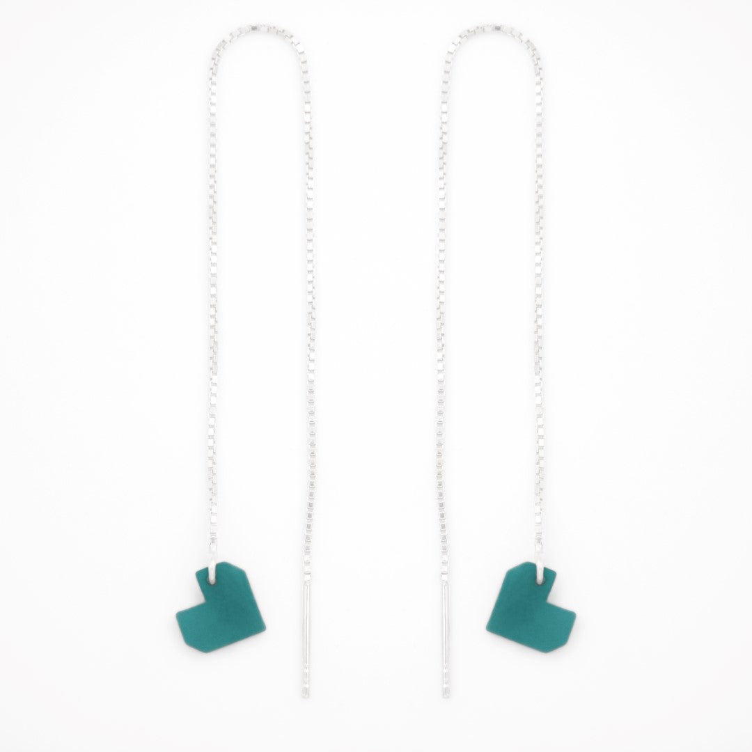 Boucles d’oreilles Coeur en ivoire végétal, chaîne traversante en Acier Doré, Argent ou Plaqué Or 3 microns