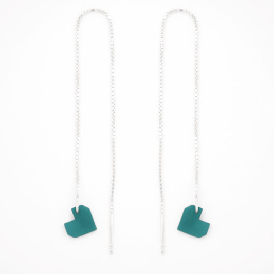 Boucles d’oreilles Coeur en ivoire végétal, chaîne traversante en Acier Doré, Argent ou Plaqué Or 3 microns