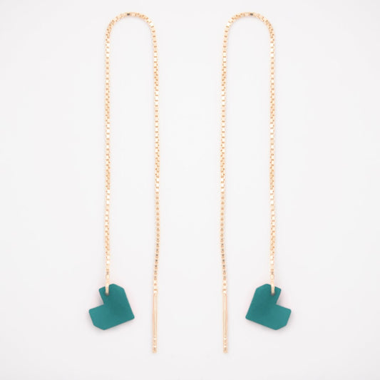 Boucles d’oreilles Coeur en ivoire végétal, chaîne traversante en Acier Doré, Argent ou Plaqué Or 3 microns