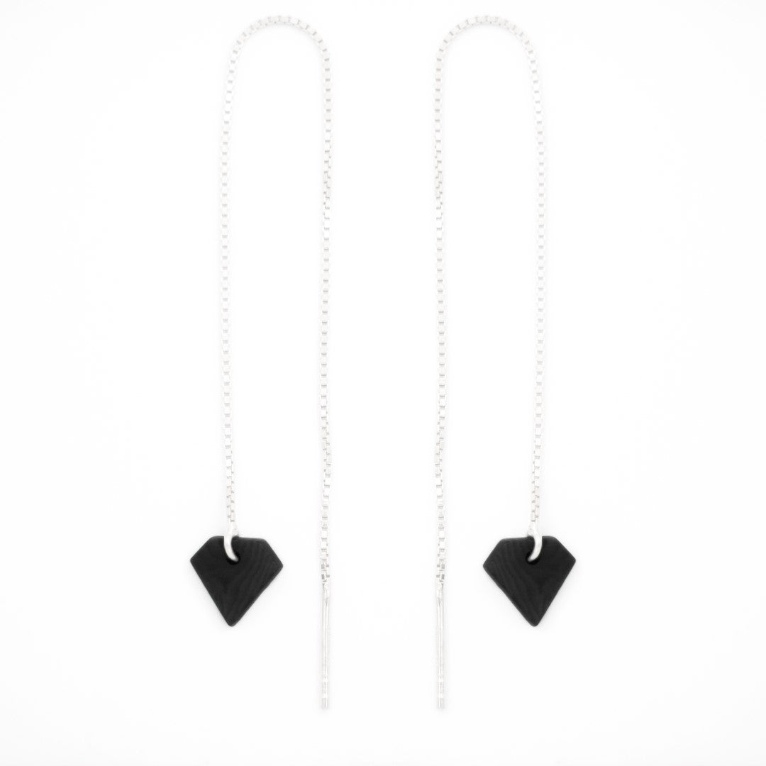 Boucles d’oreilles Diamant en ivoire végétal, chaîne traversante en Acier Doré, Argent ou Plaqué Or 3 microns