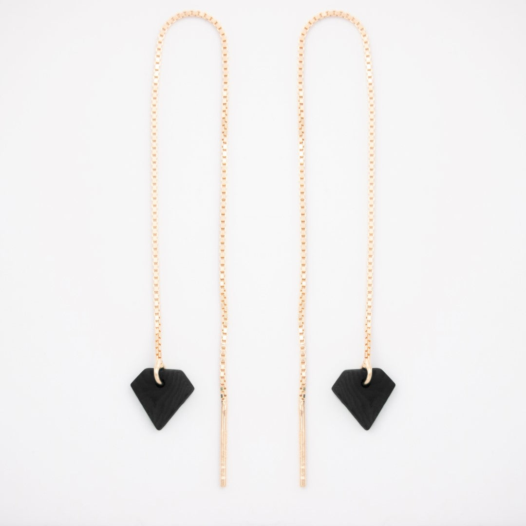 Boucles d’oreilles Diamant en ivoire végétal, chaîne traversante en Acier Doré, Argent ou Plaqué Or 3 microns