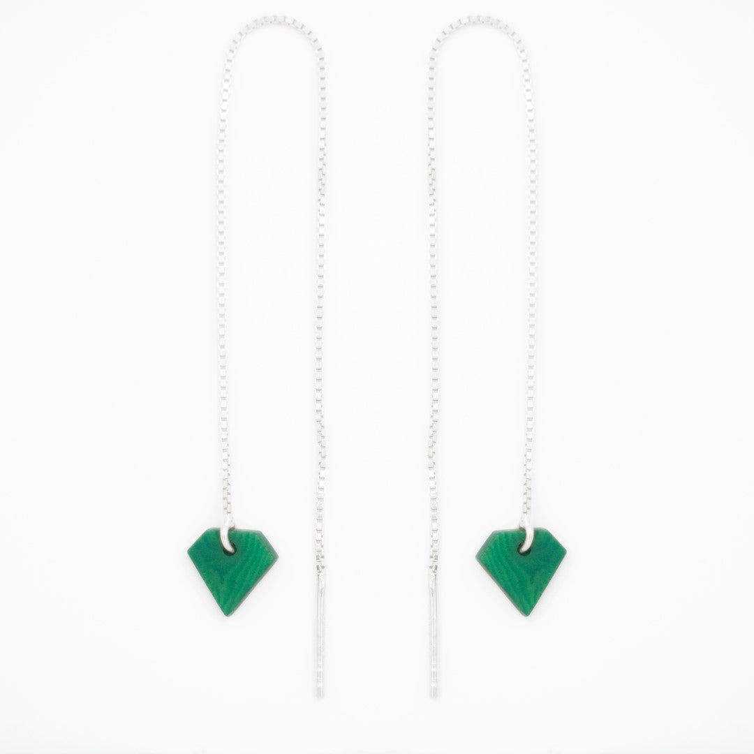 Boucles d’oreilles Diamant en ivoire végétal, chaîne traversante en Acier Doré, Argent ou Plaqué Or 3 microns