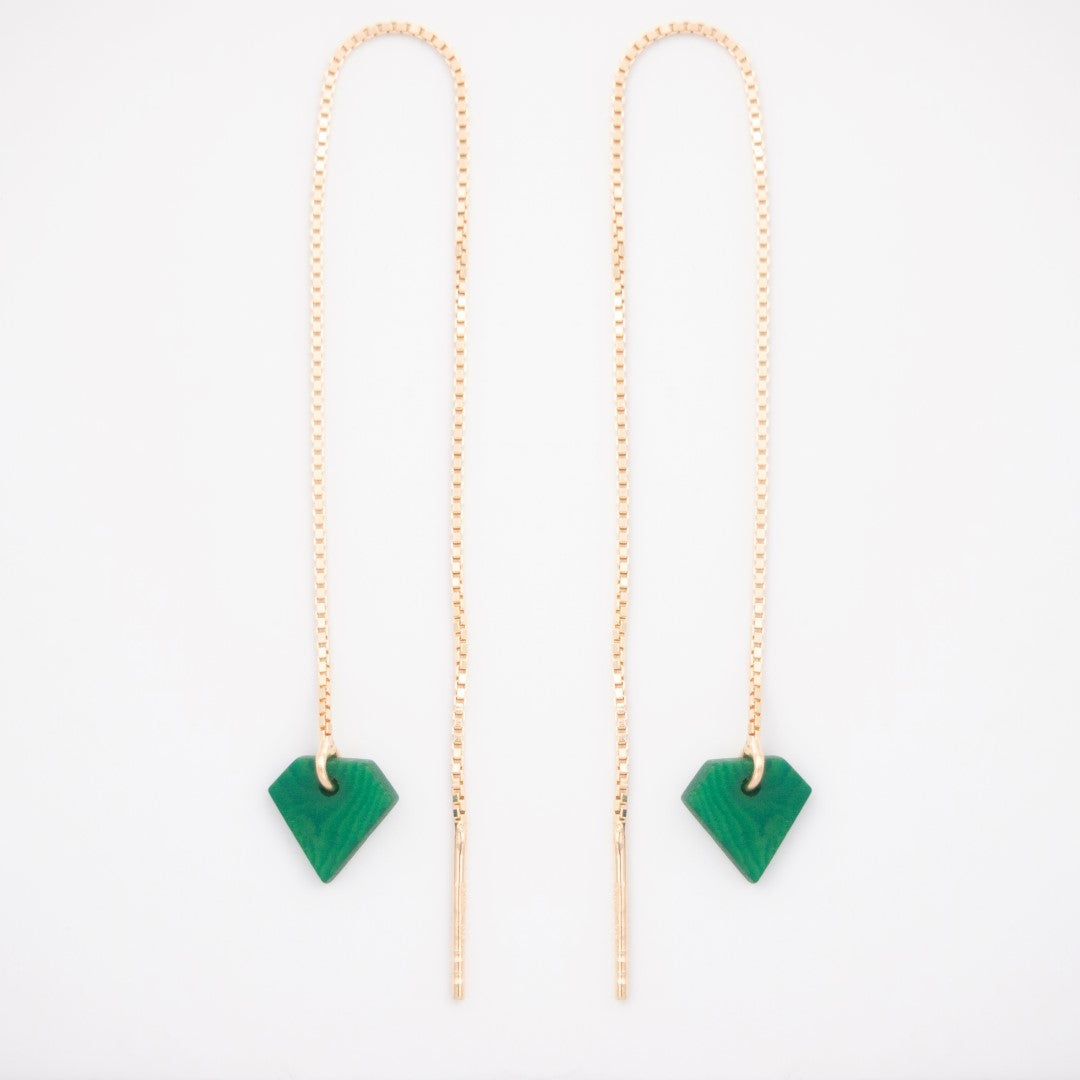 Boucles d’oreilles Diamant en ivoire végétal, chaîne traversante en Acier Doré, Argent ou Plaqué Or 3 microns