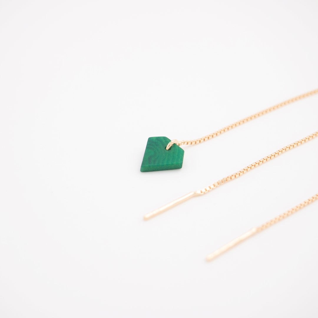 Boucles d’oreilles Diamant en ivoire végétal, chaîne traversante en Acier Doré, Argent ou Plaqué Or 3 microns