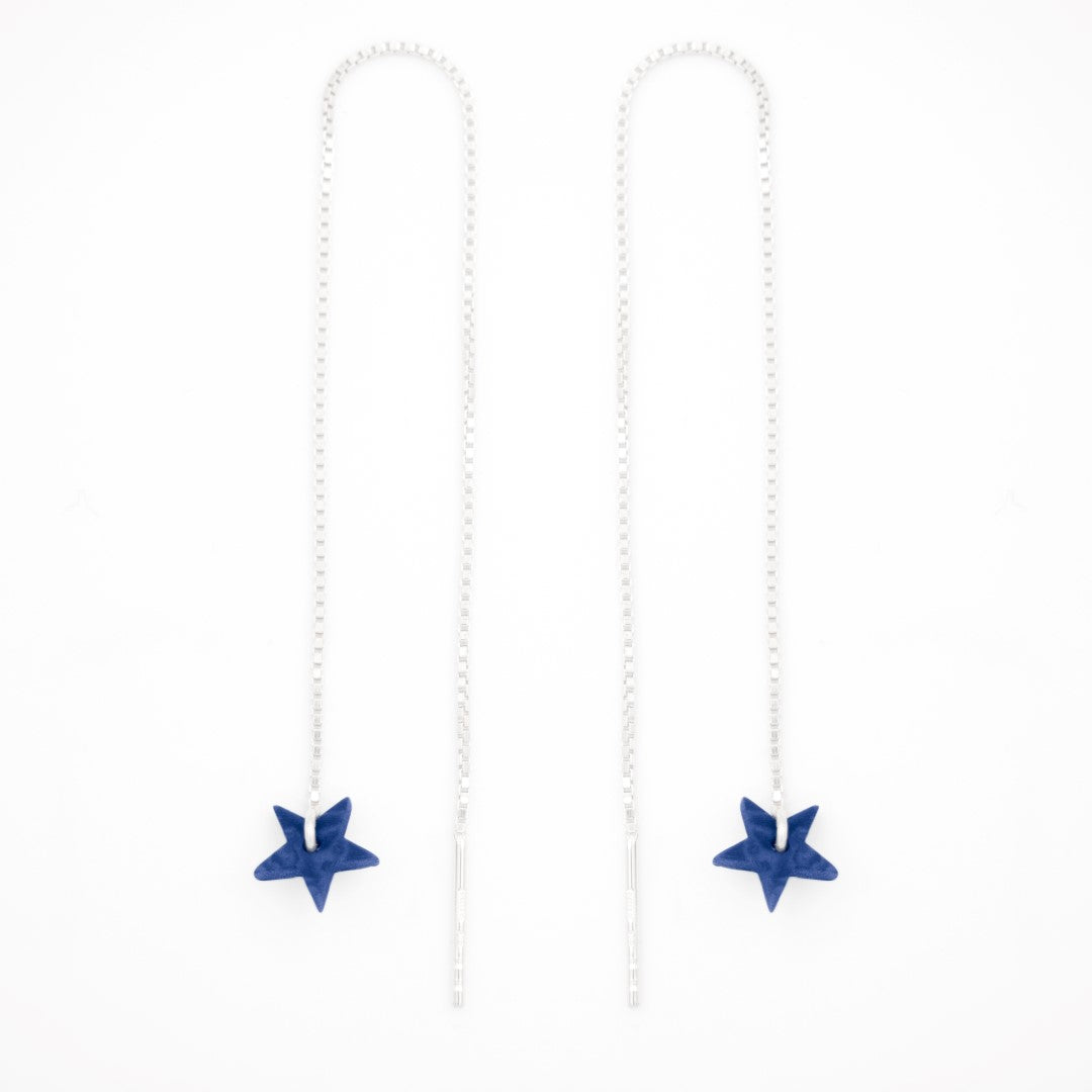 Boucles d’oreilles Etoile en ivoire végétal, chaîne traversante en Acier Doré, Argent ou Plaqué Or 3 microns