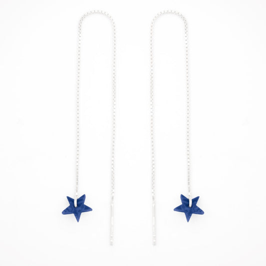 Boucles d’oreilles Etoile en ivoire végétal, chaîne traversante en Acier Doré, Argent ou Plaqué Or 3 microns