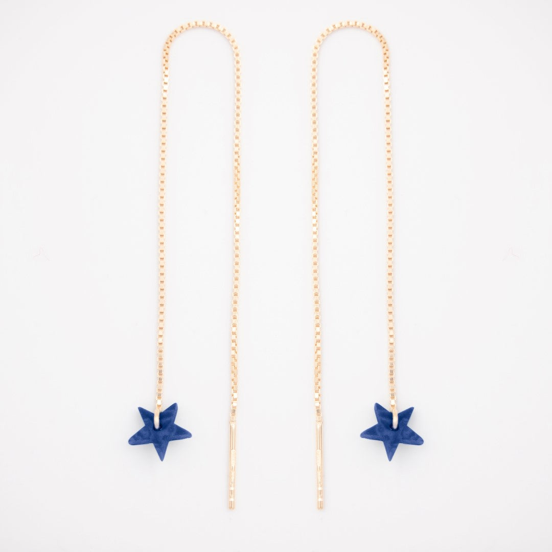 Boucles d’oreilles Etoile en ivoire végétal, chaîne traversante en Acier Doré, Argent ou Plaqué Or 3 microns