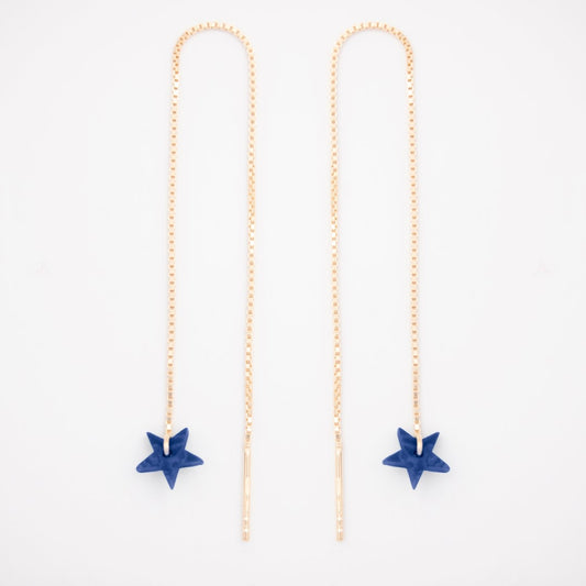 Boucles d’oreilles Etoile en ivoire végétal, chaîne traversante en Acier Doré, Argent ou Plaqué Or 3 microns