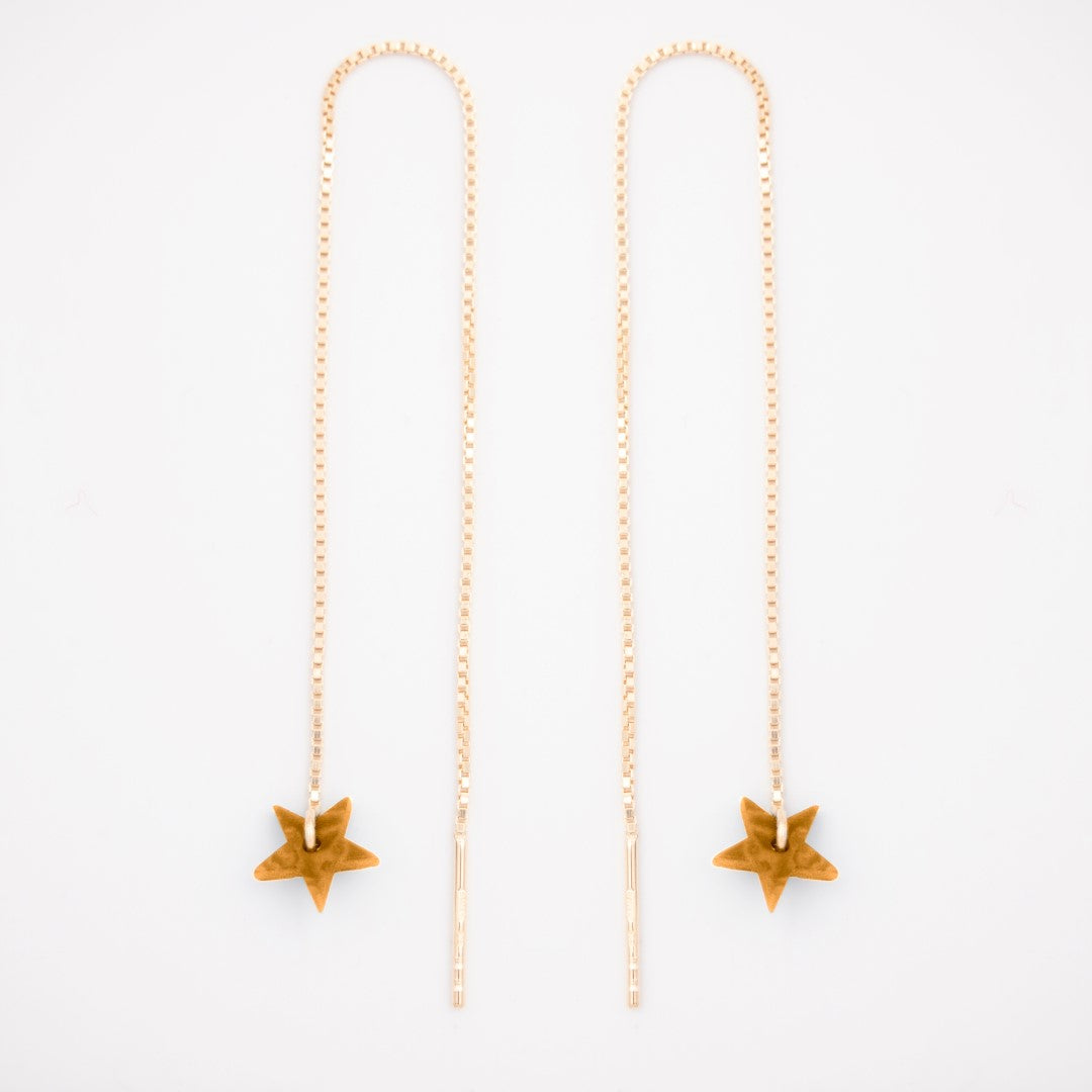 Boucles d’oreilles Etoile en ivoire végétal, chaîne traversante en Acier Doré, Argent ou Plaqué Or 3 microns