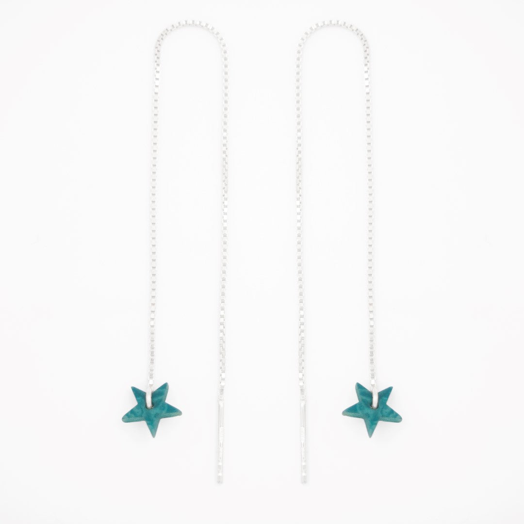 Boucles d’oreilles Etoile en ivoire végétal, chaîne traversante en Acier Doré, Argent ou Plaqué Or 3 microns