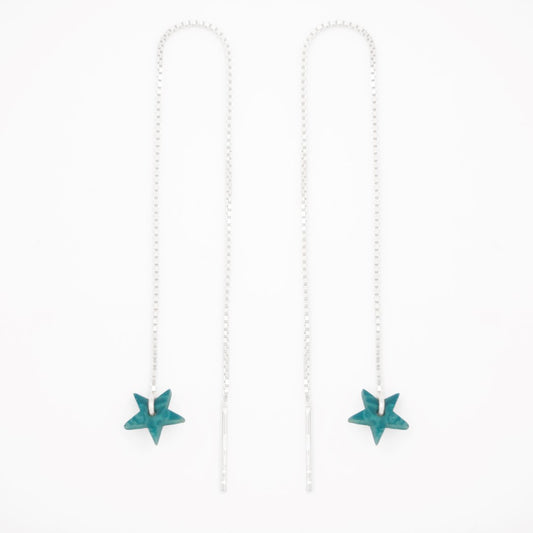 Boucles d’oreilles Etoile en ivoire végétal, chaîne traversante en Acier Doré, Argent ou Plaqué Or 3 microns