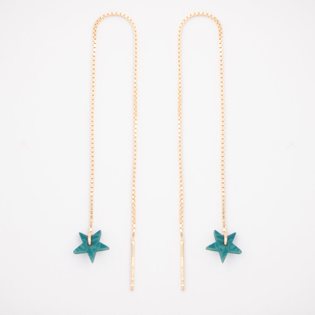 Boucles d’oreilles Etoile en ivoire végétal, chaîne traversante en Acier Doré, Argent ou Plaqué Or 3 microns