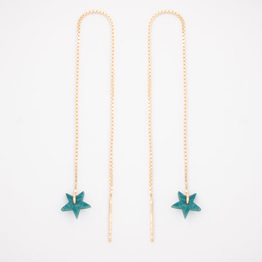 Boucles d’oreilles Etoile en ivoire végétal, chaîne traversante en Acier Doré, Argent ou Plaqué Or 3 microns
