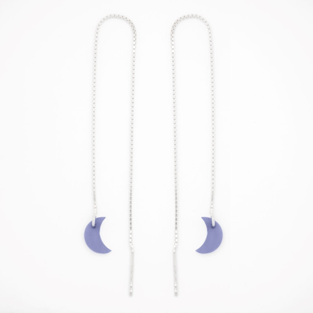 Boucles d’oreilles Lune en ivoire végétal, chaîne traversante en Acier Doré, Argent ou Plaqué Or 3 microns