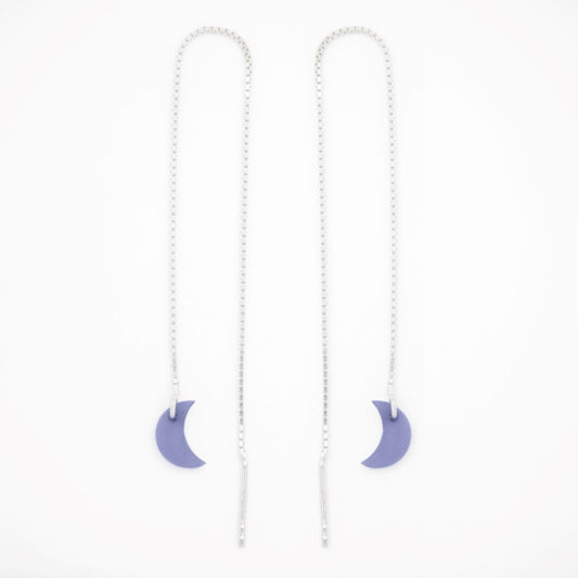 Boucles d’oreilles Lune en ivoire végétal, chaîne traversante en Acier Doré, Argent ou Plaqué Or 3 microns