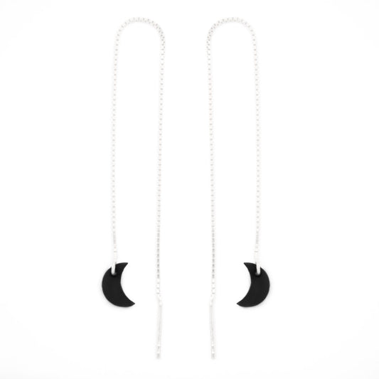 Boucles d’oreilles Lune en ivoire végétal, chaîne traversante en Acier Doré, Argent ou Plaqué Or 3 microns