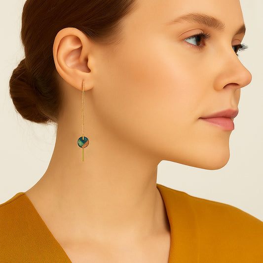 Boucles d’oreilles Ronds en Calebasse séchée chaîne traversante en Acier Doré, Argent ou Plaqué Or 3 microns | Inter