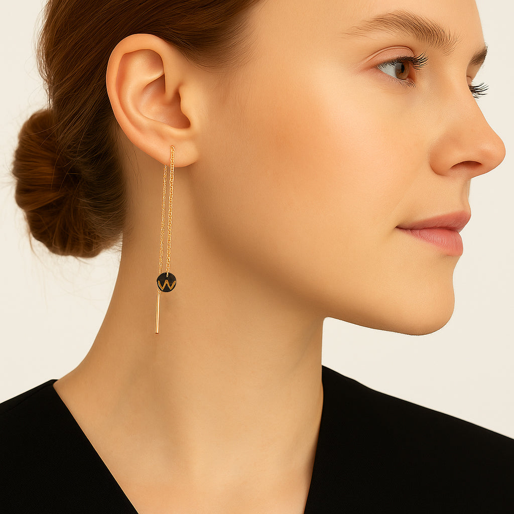 Boucles d’oreilles Ronds en Calebasse séchée chaîne traversante en Acier Doré, Argent ou Plaqué Or 3 microns | Won