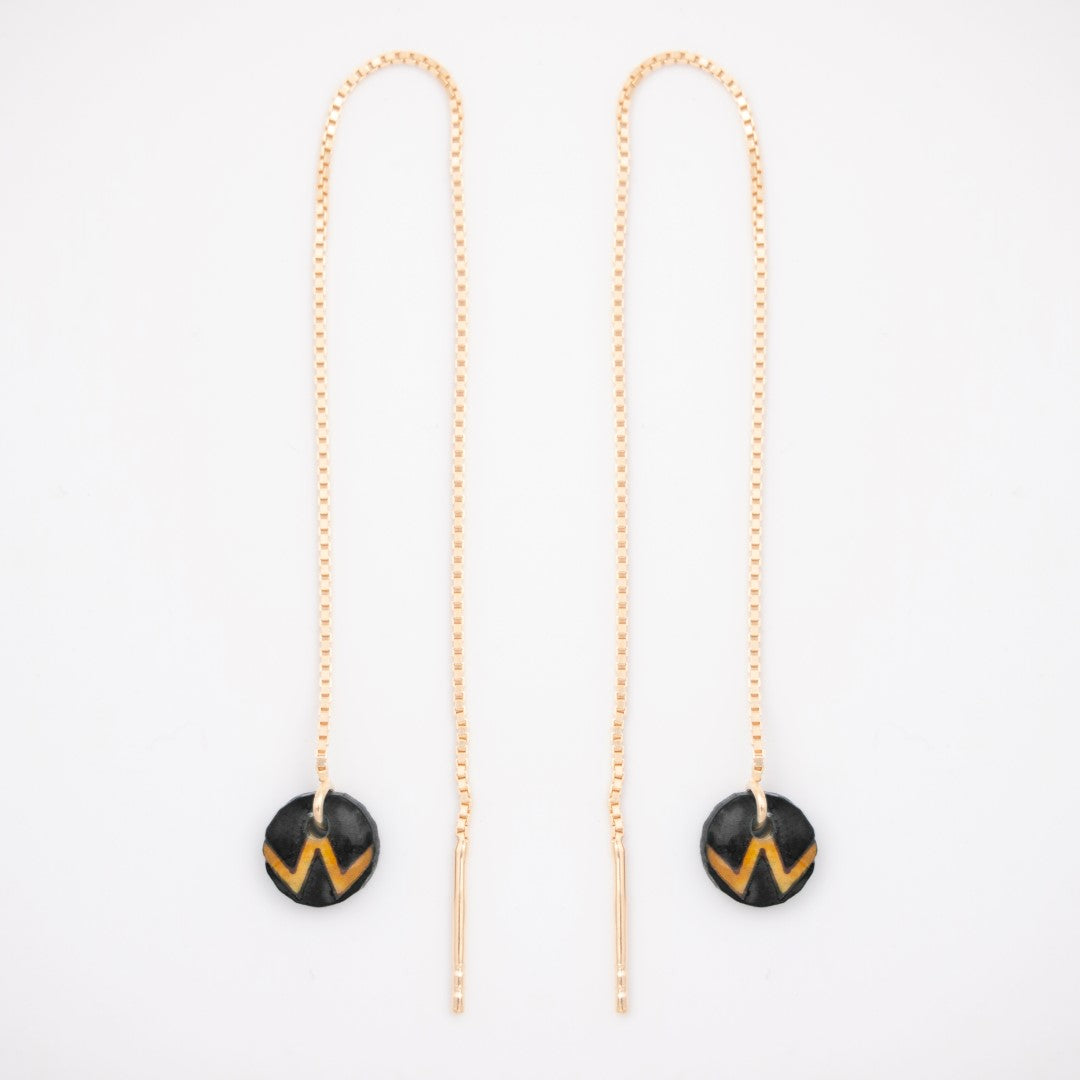 Boucles d’oreilles Ronds en Calebasse séchée chaîne traversante en Acier Doré, Argent ou Plaqué Or 3 microns | Won