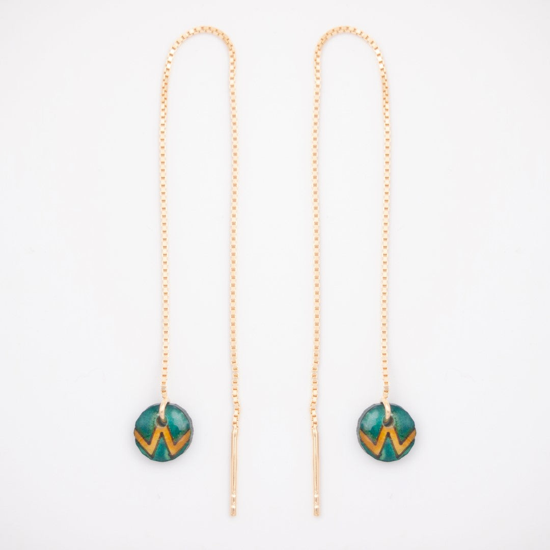 Boucles d’oreilles Ronds en Calebasse séchée chaîne traversante en Acier Doré, Argent ou Plaqué Or 3 microns | Won