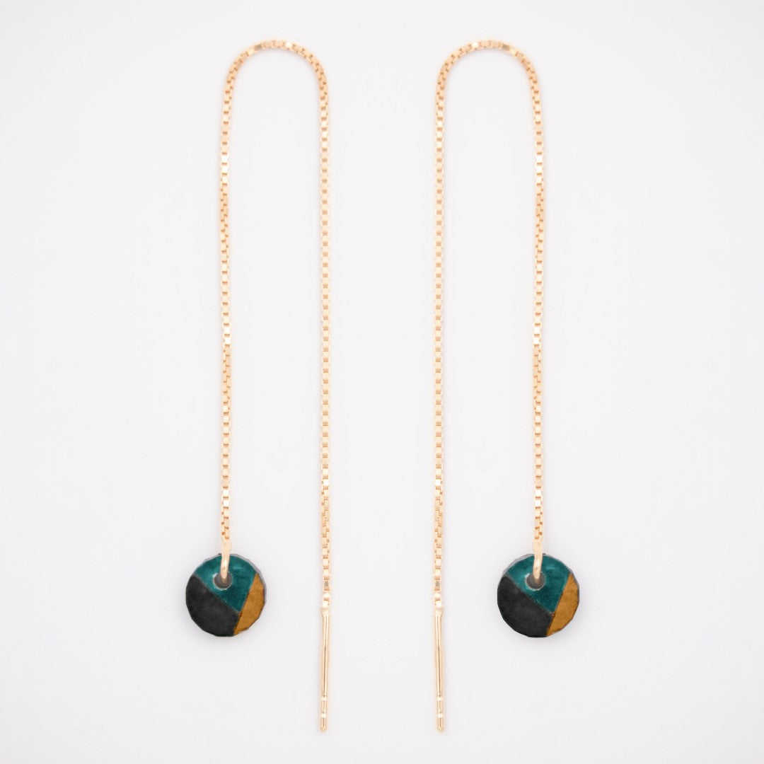 Boucles d’oreilles Ronds en Calebasse séchée chaîne traversante en Acier Doré, Argent ou Plaqué Or 3 microns | Inter