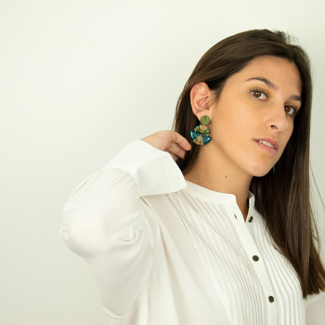 Boucles d'oreilles en Calebasse séchée et argent 925 Rectangulaires | Cari Trio Pav