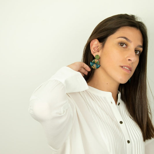 Boucles d'oreilles en Calebasse séchée et argent 925 Rectangulaires | Cari Trio Pav