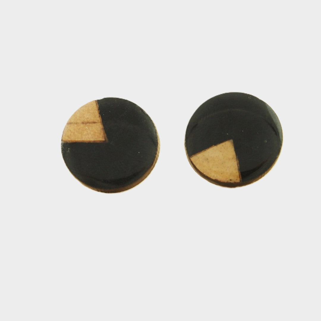 Boucles d'oreilles Rondes Noires Calebasse séchée Triangles Végan Puces | Micro Cari Rond 18mm