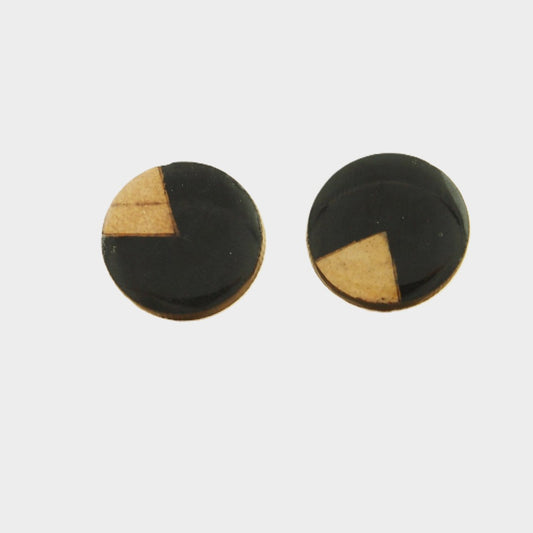 Boucles d'oreilles Rondes Noires Calebasse séchée Triangles Végan Puces | Micro Cari Rond 18mm