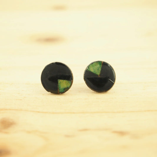 Boucles d'oreilles Rondes Noires Calebasse séchée Végan Puces | Micro Cari Rond 12mm