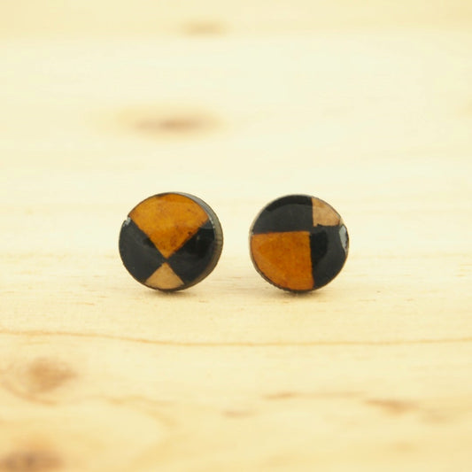 Boucles d'oreilles Rondes Noires Calebasse séchée Végan Puces | Micro Cari Rond 12mm