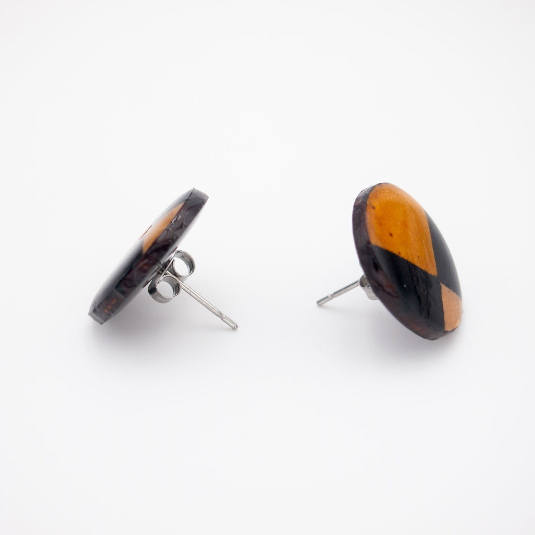 Boucles d'oreilles Rondes Noires Calebasse séchée Triangles Végan Puces | Micro Cari Rond 18mm