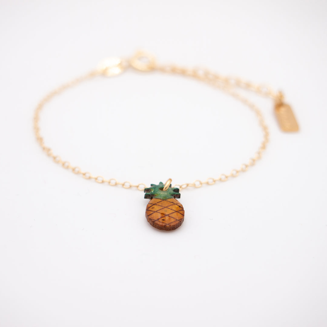 Bracelet Mini Charm Fruit en Calebasse Séchée - Chaîne Fine Argent ou Doré