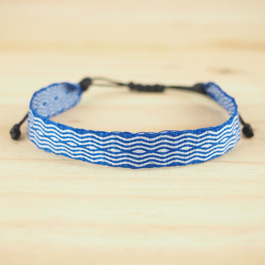 Bracelet tissé main bleu 120 fils Bracelet homme Cadeau père fils Cadeau fête des pères Bracelet fin Bracelets assortis Cadeau père. Ajustable.