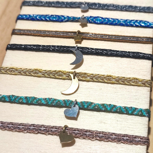 Bracelet boho 40 fils bracelet fin amitié ethnique femme tissé pendentif charm argent ou plaqué or (cœur étoile lune) waterproof