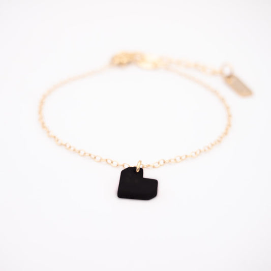 Bracelet Mini Charm Coeur en Ivoire Végétal - Chaîne Fine Argent ou Doré