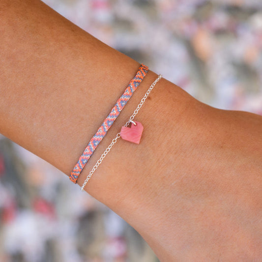 Bracelet Mini Charm Coeur en Ivoire Végétal - Chaîne Fine Argent ou Doré