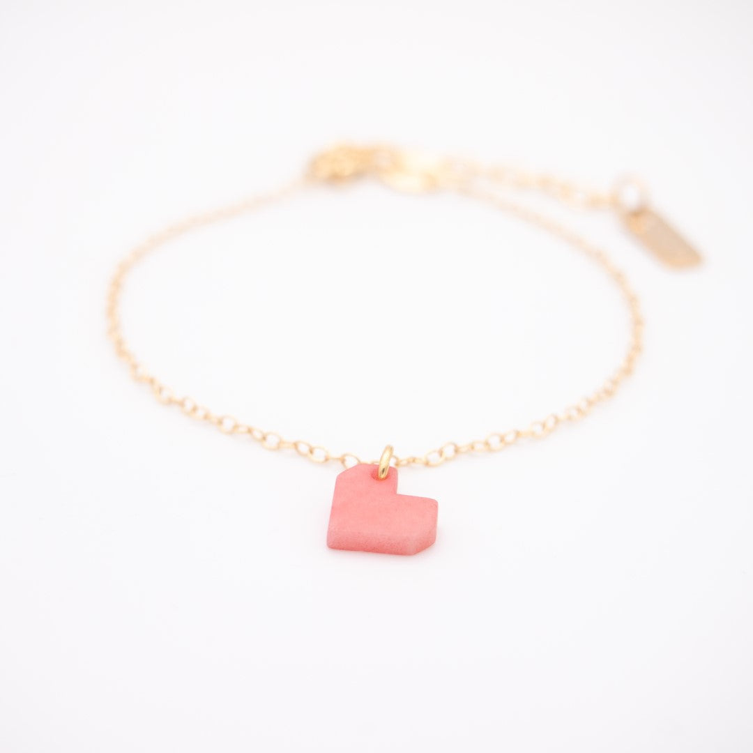 Bracelet Mini Charm Coeur en Ivoire Végétal - Chaîne Fine Argent ou Doré