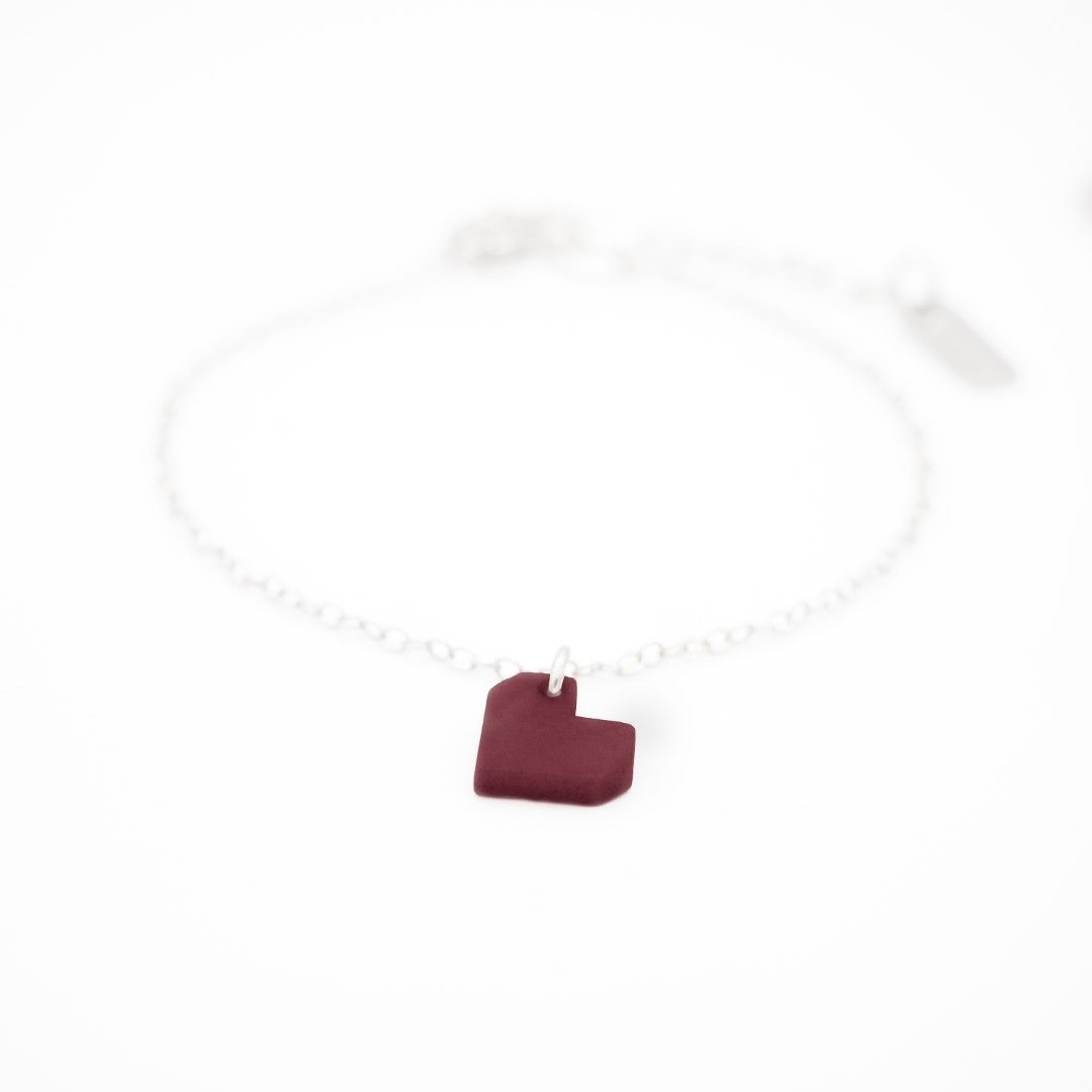 Bracelet Mini Charm Coeur en Ivoire Végétal - Chaîne Fine Argent ou Doré