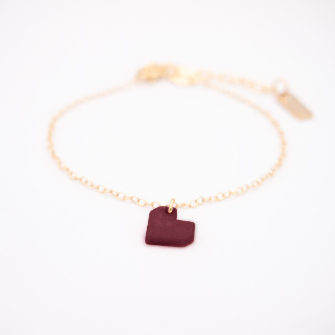 Bracelet Mini Charm Coeur en Ivoire Végétal - Chaîne Fine Argent ou Doré