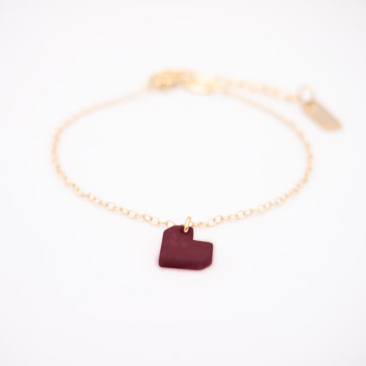 Bracelet Mini Charm Coeur en Ivoire Végétal - Chaîne Fine Argent ou Doré