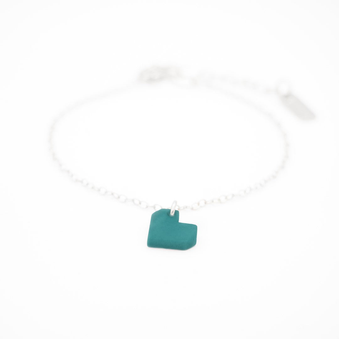 Bracelet Mini Charm Coeur en Ivoire Végétal - Chaîne Fine Argent ou Doré