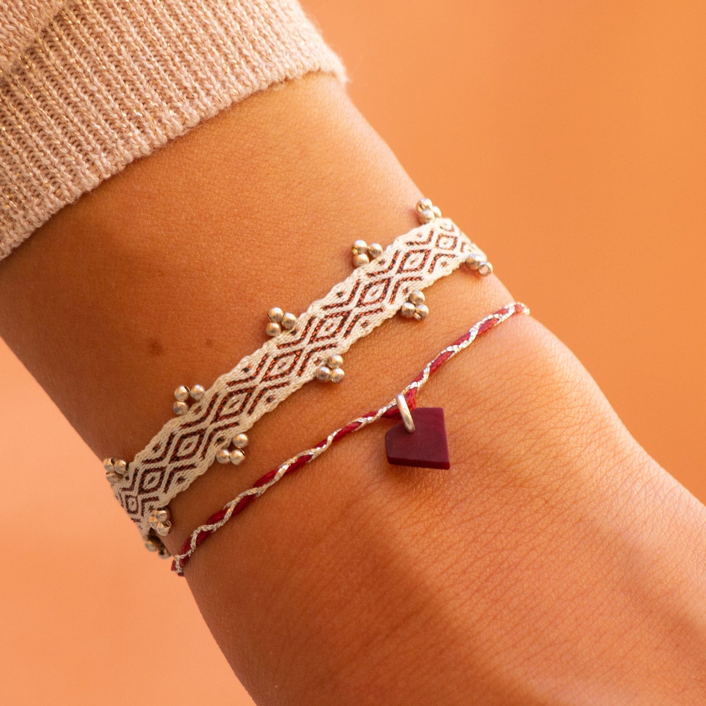 Bracelet cordon en forme de diamant en ivoire végétal réglable