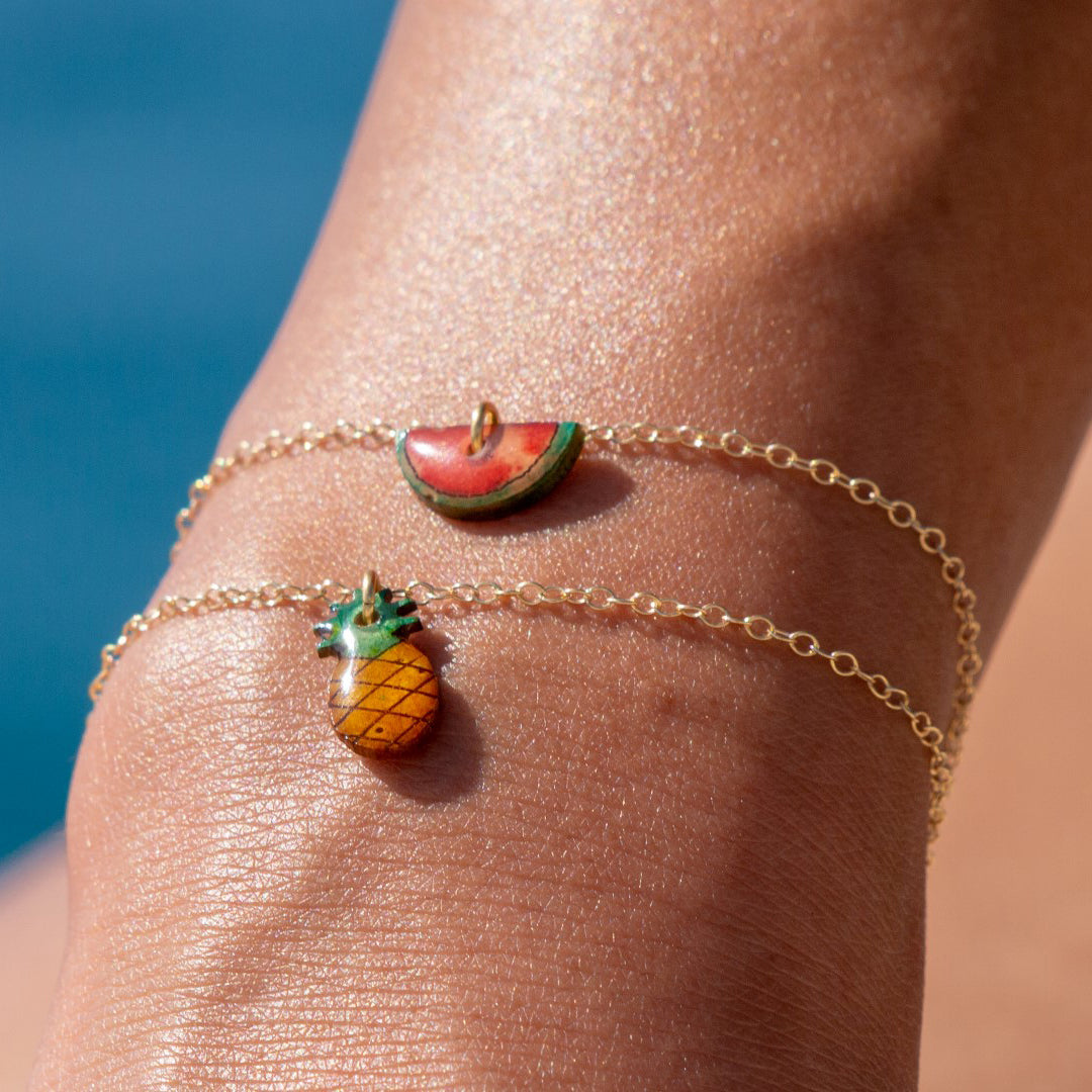 Bracelet Mini Charm Fruit en Calebasse Séchée - Chaîne Fine Argent ou Doré