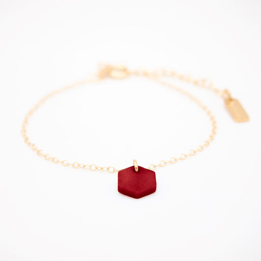 Bracelet Mini Charm Hexagone en Ivoire Végétal - Chaîne Fine Argent ou Doré