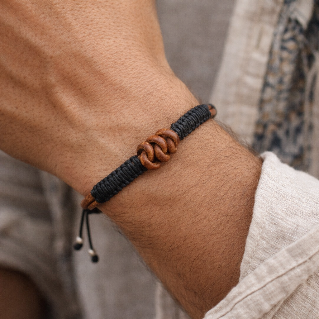 Bracelet mixte Macramé et cuir Fait Main Réglable Cadeau Homme | Eufonia