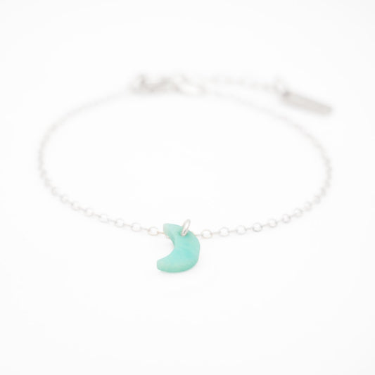 Bracelet Mini Charm Lune en Ivoire Végétal - Chaîne Fine Argent ou Doré