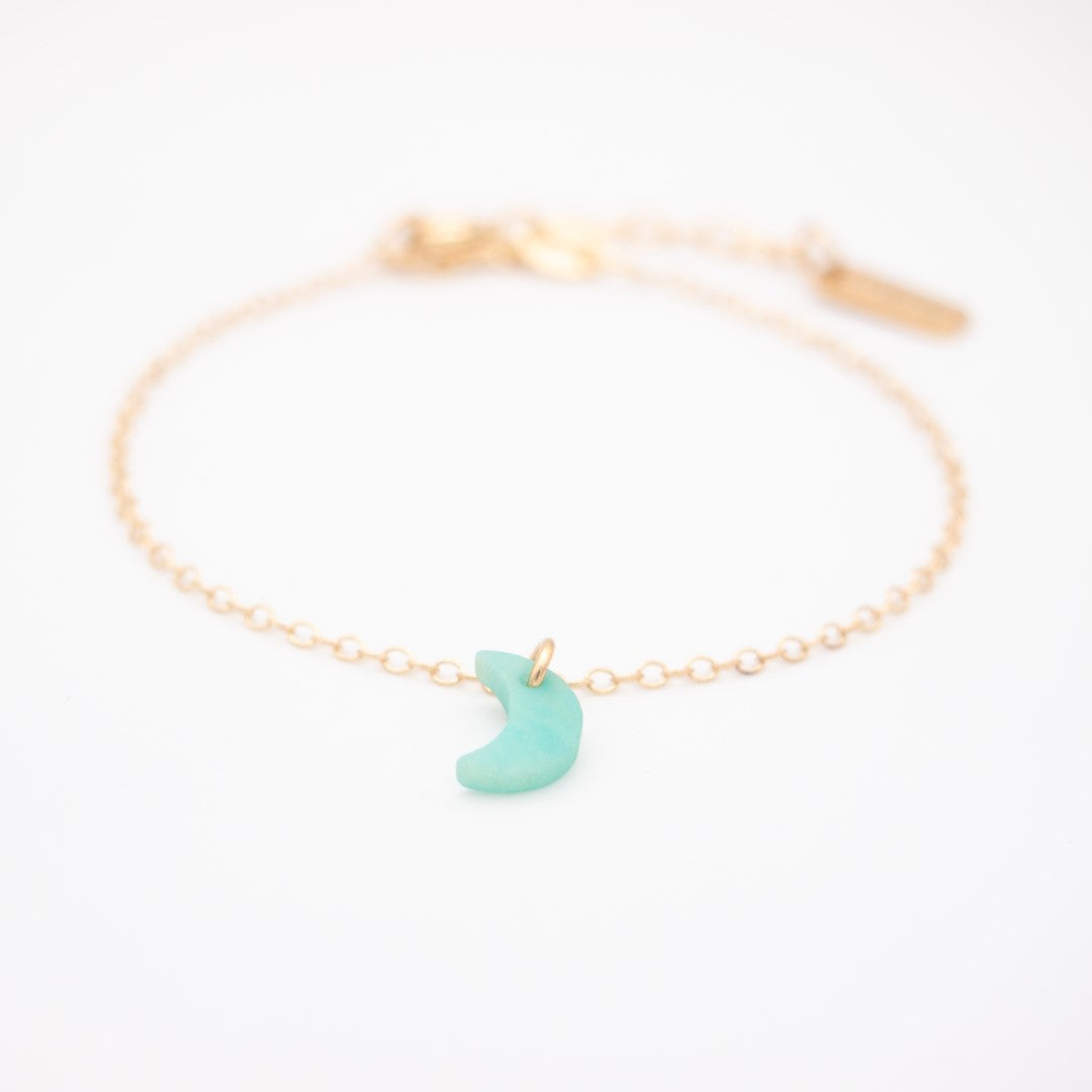 Bracelet Mini Charm Lune en Ivoire Végétal - Chaîne Fine Argent ou Doré