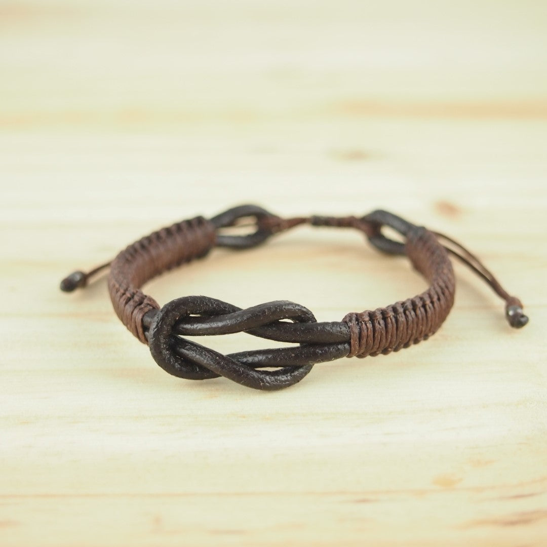 Bracelet mixte Macramé et cuir Fait Main Réglable Cadeau Homme | Eufon